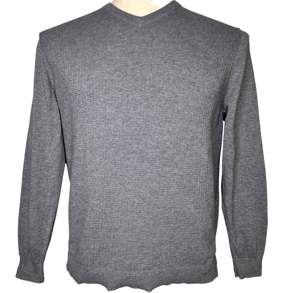 Tommy Bahama IslandZone Mens Large Grey V-Neck Coolmax Performance Sweater Relax